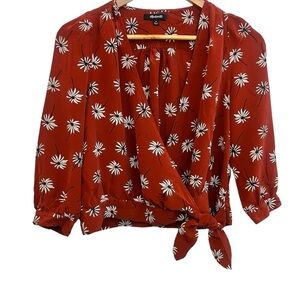 Madewell Fresh Daisies Silk Wrap Top Size Medium